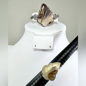 Carved Leaf 🌿 925 Gemstone Bracelet & Ring size 8.5